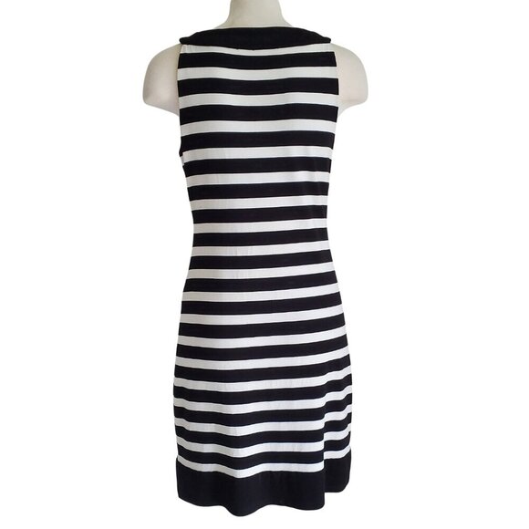 WHBM Sleeveless B & W Striped Silver Studded Cutout Neckline Shift Dress XS - Picture 5 of 15